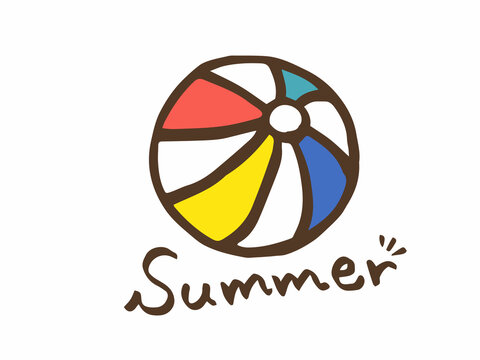 かわいい夏のカラフルなビーチボールとSummerの手書き文字／手描き文字イラスト素材セット