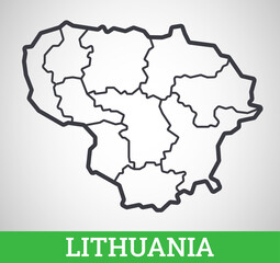 Simple outline map of Lithuania with regions. Vector graphic illustration.