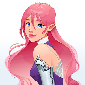 Portrait of a beautiful cyborg girl. Vector illustration. 
