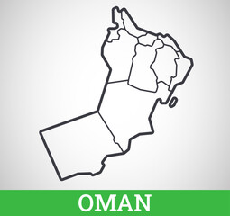 Simple outline map of Oman with regions. Vector graphic illustration.