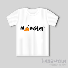 Momster - fun lettering for halloween with pumpkin Jack-o-lanterns. Vector illustration