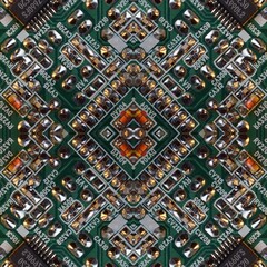 Circuit board Ornamental background. Seamless colorful pattern.