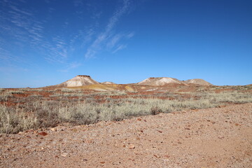The Breakaways in the Kanku-Breakaways Conservation Park near the remote outback opal mining town of Coober Pedy, South Australia.