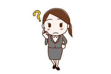 ＜全身・正面＞はてなと疑問を持って考えるスーツ姿の女性