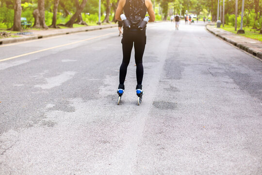 Man doing roller skating exercise in the park.