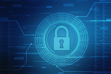 Digital Padlock on abstract technology background, Technology security concept. Modern safety digital background. Protection system, Cyber Security and safety information, personal data concept