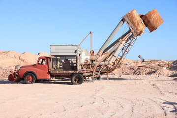 Blower trucks in the remote outback opal mining town of Coober Pedy, South Australia.