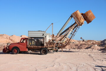 Blower trucks in the remote outback opal mining town of Coober Pedy, South Australia.