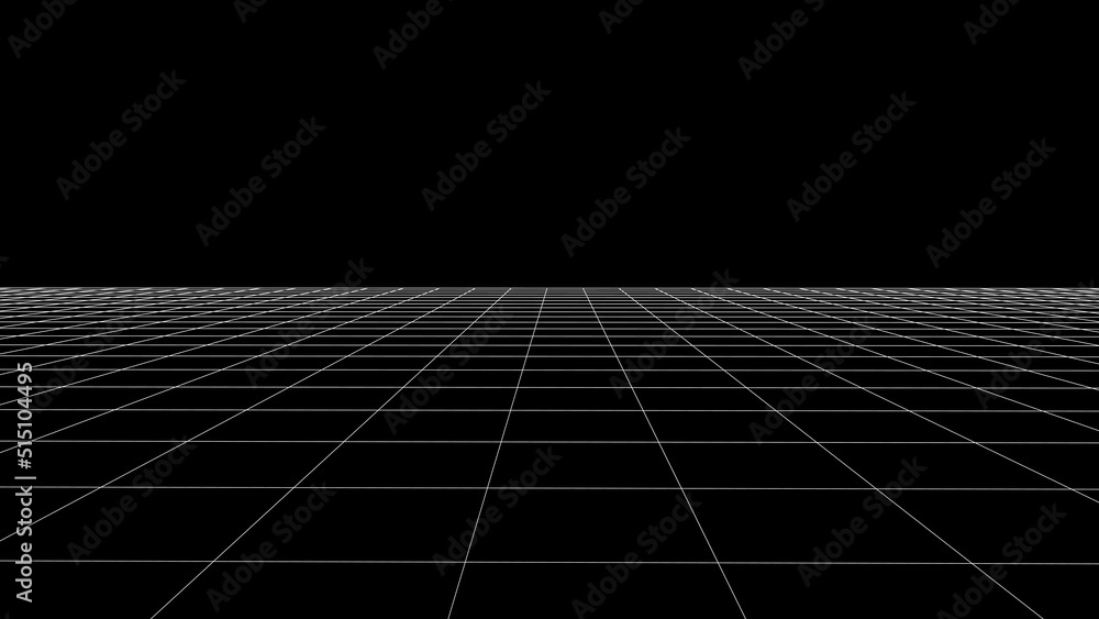 Poster futuristic digital grid dark background. wireframe network abstract technology line. 3d perspective.
