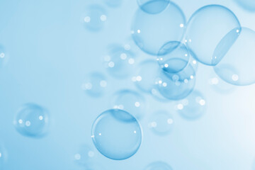 Abstract Beautiful Transparent Blue Soap Bubbles Background. Soap Sud Bubbles Water