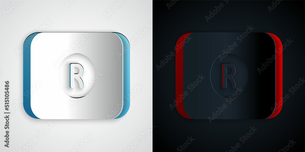 Poster paper cut record button icon isolated on grey and black background. rec button. paper art style. vec