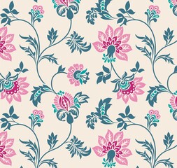 Colorful wedding card design, paisley floral pattern , India	