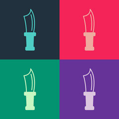 Pop art Diving knife icon isolated on color background. Vector