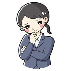 腕を組んで悩むスーツを着た女性のイラスト