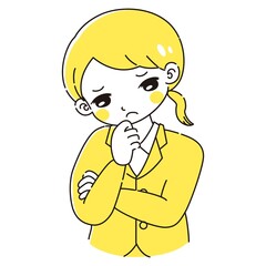腕を組んで悩むスーツを着た女性のイラスト