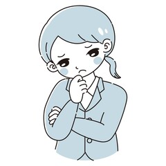 腕を組んで悩むスーツを着た女性のイラスト
