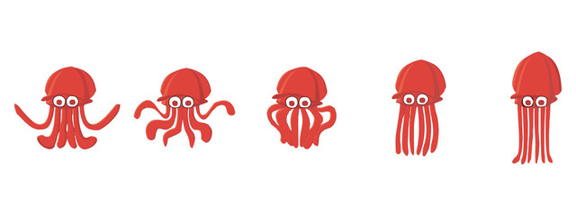 squids animation sequence, loop animation sprite sheet. Vector illustration