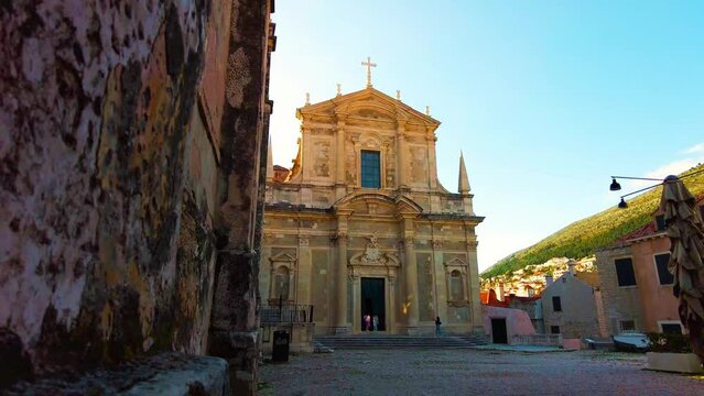 Dubrovnik Cathedral, An ancient Roman Catholic cathedral, and seat of the Diocese of Dubrovnik in the old town of Dubrovnik, Dalmatia, Croatia. Medieval landmark UNESCO world heritage site.4K UHD