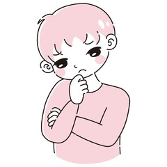 腕を組んで悩む男の子のイラスト
