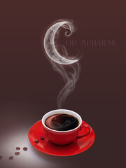 Eid Mubarak: Celebrating Eid festival with creative and conceptual greeting/poster design of coffee for Eid Mubarak.