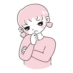 腕を組んで悩む女の子のイラスト