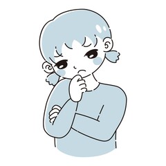 腕を組んで悩む女の子のイラスト