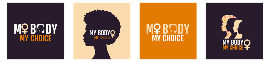 My Body My Choice banner set. Flat vector illustration. - obrazy, fototapety, plakaty