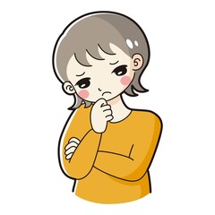 腕を組んで悩む女性のイラスト