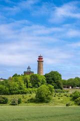 Fototapeta na wymiar Leuchtturm und Peilturm am Kap Arkona auf der Insel Rügen