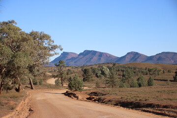 Naklejka premium Dirt road through Bunyeroo Gorge in the Flinders Ranges, South Australia.