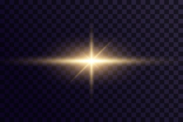 Shining golden stars isolated on transparent background.Effects,glare,lines,glitter,explosion,light