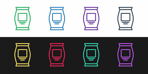 Set line Fertilizer bag icon isolated on black and white background. Vector