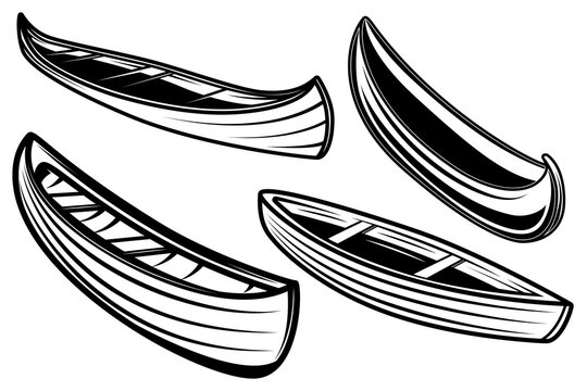 Set of illustration of kayak, canoe, boats. Design element for poster, card, banner, sign, logo. Vector illustration
