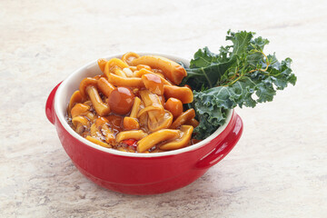 Wild pickled honey mushroom in the bowl