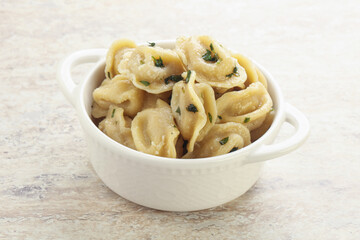 Russian boiled dumplings with meat