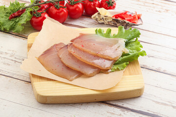 Sliced salted marlin fish carpaccio