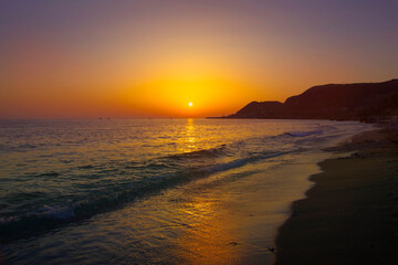 Orange sea sunset over the mediterranean sea in Turkey.