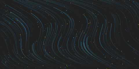 Dark Blue Moving, Flowing Stream of Particles in Curving, Wavy Lines - Starry Sky - Digitally Generated  Futuristic Abstract 3D Geometric Background Design, Generative Art in Editable Vector Format