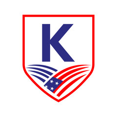 Letter K American Agriculture Logo Template. Usa Agriculture Logotype On Alphabet K Concept