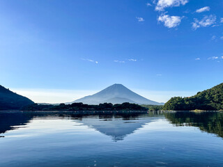 山梨県富士五湖のうちの一つの精進湖と富士山