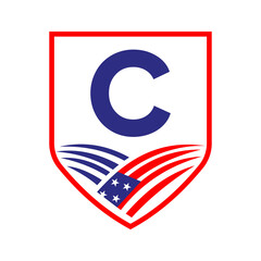 Letter C American Agriculture Logo Template. Usa Agriculture Logotype On Alphabet C Concept