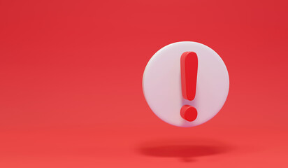 Warning sign on a red background. red exclamation mark with copy space. 3D rendering illustration