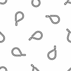 Grey line Rosary beads religion icon isolated seamless pattern on white background. Vector