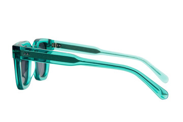 Square Sunglasses unisex black shades with Aqua blue transparent frame side view