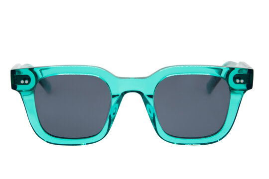 Square Sunglasses unisex black shades with Aqua blue transparent frame front view