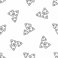 Grey line Nachos icon isolated seamless pattern on white background. Tortilla chips or nachos tortillas. Traditional mexican fast food. Vector