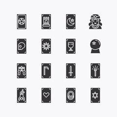 Bundle of tarot cards flat black icons collection. simple  design vector