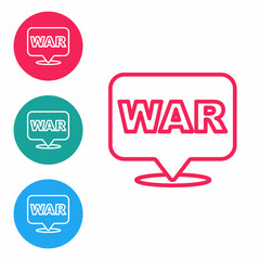 Red line The word war icon isolated on white background. International military conflict. Army. Armament. Nuclear weapon. Template for text. Set icons in circle buttons. Vector