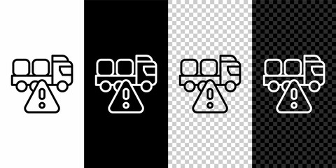 Set line Stop delivery cargo truck vehicle icon isolated on black and white, transparent background. Vector