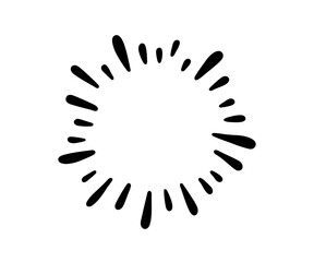 Hand drawn firework. Star burst. Sunburst doodle icon. Hand drawn explosion frame. Sparkle with radial lines. Explosion vintage effect. Vector illustration isolated on white background.